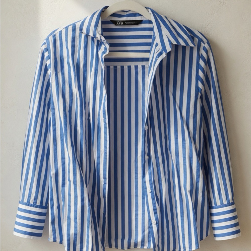 Zara | Blue White Striped Button Down Shirt Long Sleeve XS